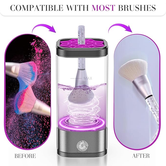 Electric Makeup Brush Cleaner, Multi-Functional Cosmetic Brush Cleaner, Portable Automatic Makeup Brush Cleaning Solution With Dryer-Holder, Charger, USB-C cable, Beauty Gift for Women