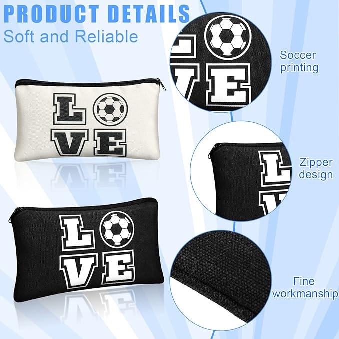 Amylove 20 Pieces Soccer Makeup Bag Gifts Soccer Cosmetic Travel Bag with Words Toiletry Zipper Pouch Portable for Women Football Lover Players Team Accessories