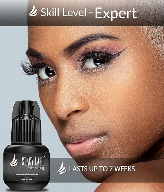 Extra Strong Eyelash Extension Glue Stacy Lash (0.17fl.oz / 5ml) / 0.5-1 Sec Dry/Retention – 8 Weeks/Black Adhesive/Professional Supplies