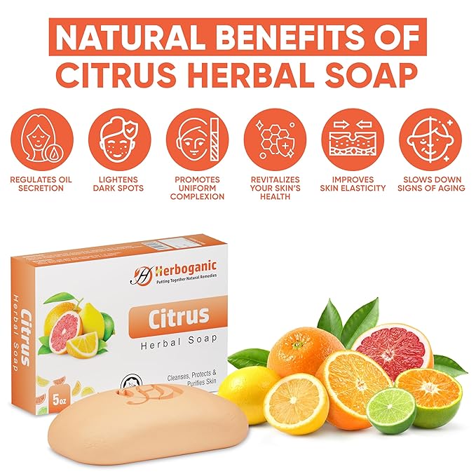 Citrus Herbal Soap | Pack of 6 of 5oz soap Bar | Ideal for Men and Women, Soothing and Nourishing Soap for Moisturization