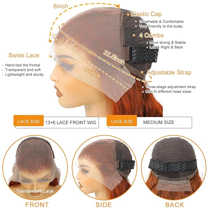 30 Inch Ginger Orange Lace Front Wigs Human Hair Body Wave 13x6 HD Lace Frontal Ginger Wig Human Hair 180 Density Transparent 350 Colored Human Hair Wigs for Women Pre Plucked With Baby hair