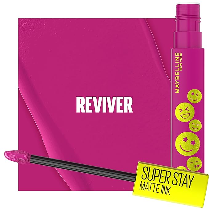 Maybelline Super Stay Matte Ink Liquid Lip Color, Moodmakers Lipstick Collection, Long Lasting, Transfer Proof Lip Makeup, Reviver, Plum, 1 Count