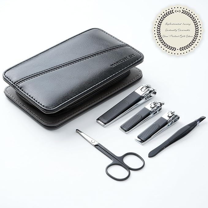 12 in 1 Mens Manicure Set in PU Leather Case, Stocking Stuffers for Adults, Birthday, Christmas Gift, Nail Grooming Kit for Men, Husband, Dad, Boyfriend (Black)