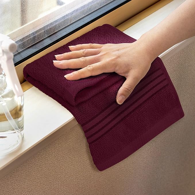 Utopia Towels - Luxury Wash Cloths Set (12 x 12 Inches) 600 GSM 100% Cotton Ring Spun, Highly Absorbent and Soft Feel Washcloths for Bathroom, Spa, Gym, and Face Towel (Burgundy) (216 Pack)