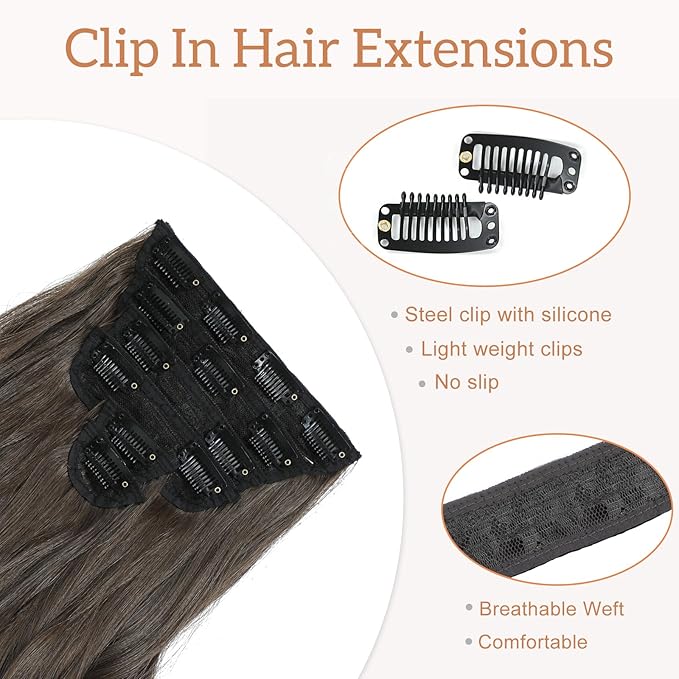 Clip in Hair Extensions for Women - 20 Inch Long Wavy Brown Extensions, 6PCS Chestnut Brown Hairpieces that Blend Naturally with Your Real Hair (20 Inch, Chestnut Brown)
