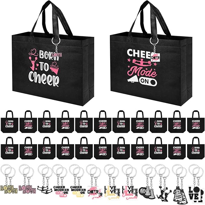 Olgaa 48 PCS Cheerleader Gifts: 24 PCS Cheer Bags & 24 Black Cheer Keychains