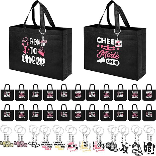 Olgaa 48 PCS Cheerleader Gifts: 24 PCS Cheer Bags & 24 Black Cheer Keychains