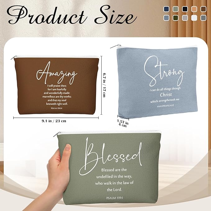 20 Pcs Christian Gifts for Women Religious Makeup Bags Cosmetic Inspirational Bible Verse Pencil Pouch with Zipper Mothers Day Thank You Church Gift Mom Travel Employee(Neutral,Bible Words)