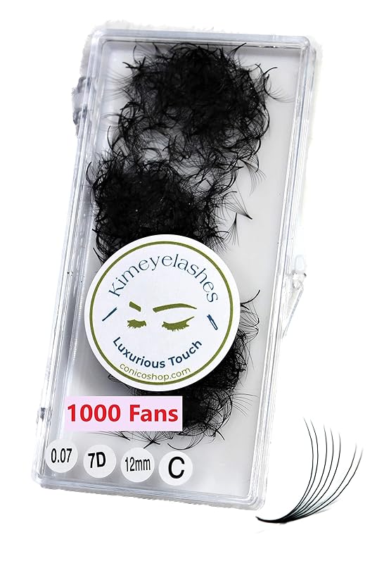 7D - 0.07 C and D Curl 1000 Premade volume fans loose Fans, Handmade eyelash extensions supplies Russian volume lash promade fan (7D - 0.07 - Curl C, 9mm)