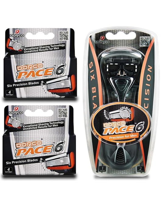 Dorco Pace 6 - Six Blade Razor Blade System - Value Pack (10 Pack + 1 Handle)