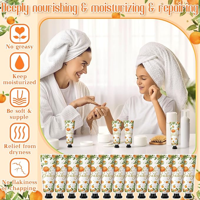 48 Sets Oh Baby Little Cutie Hand Cream Gifts Bulk Baby Shower Favors Travel Size Hand Lotion for Dry Cracked with Tags Organza Bags Shower Party Supplies for Guest Kids