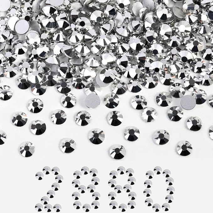 Beadsland Flatback Rhinestones Bulk, 2880pcs Silver Rhinestones for Nails Crafts Clothes DIY Decoration, Silver Hematite, SS30, 6.3-6.5mm
