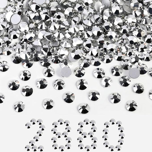 Beadsland Flatback Rhinestones Bulk, 2880pcs Silver Rhinestones for Nails Crafts Clothes DIY Decoration, Silver Hematite, SS30, 6.3-6.5mm