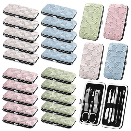 24 Sets Manicure Bulk Mothers Day Gifts Professional Nail Care Kit Nail Clippers Kit 8 in 1 Stainless Steel Pedicure Set with Travel Case Portable Grooming Kits for Men Women Friends(Fresh)