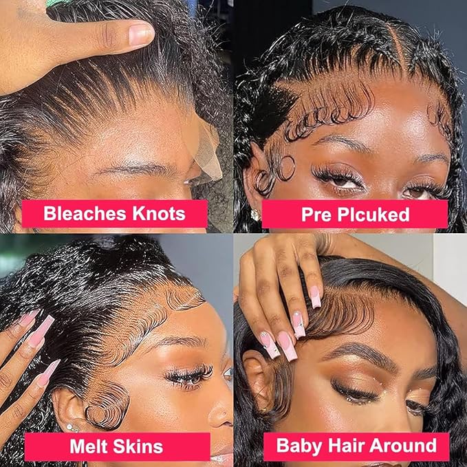 13x6 Deep Wave Lace Front Wigs Human Hair Glueless Wigs Human Hair 180% Density HD Transparent Lace Front Wigs Human Hair Pre Plucked Bleached Knots Curly Lace Front Wig Human Hair 20 Inch
