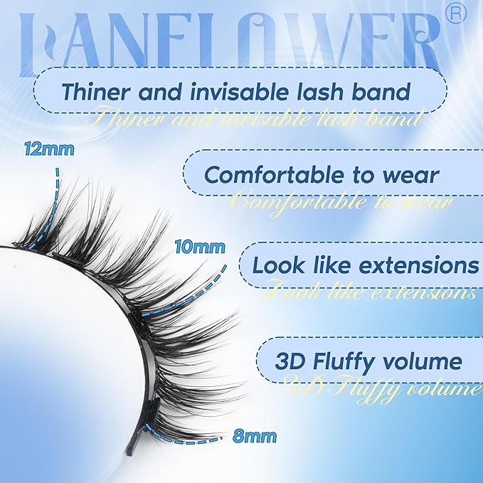 Magnetic Eyelashes with Applicator Reusable Natural Look Magnetic Eyelashes without Eyeliner No Glue Needed Lashes with Magnets Cat Eye False Eyelashes by Lanflower