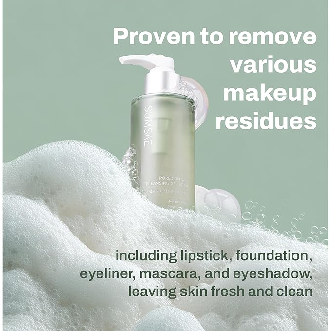 Pore Control Cleansing Gel Foam - Korean Skincare Gel to Foam Cleanser with Green Tea, Chestnut Shell, and Botanical Complex for Pore Care, Sebum Balance and Makeup Removal, 155ml / 5.24 fl.oz