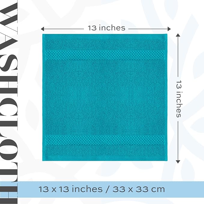 White Classic Luxury Cotton Washcloths - Face Towel Set | 12 Pack | Aqua