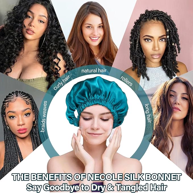 22 Momme 100% Mulberry Double Silk Bonnet for Sleeping Women Double Layer Lined Stay On Head for Hair Care with Adjustable Elastic Band Non-Slip Silk Turban Curly Hair Silk Hair Cap Blue