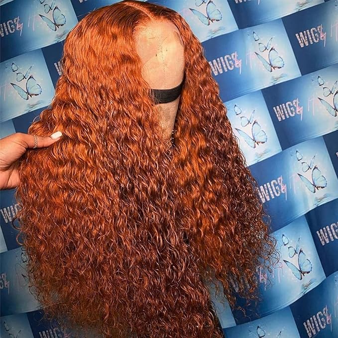 13x6 Ginger Wig Water Wave Lace Front Wigs Human Hair Pre Plucked Frontal Wigs Human Hair For Women Curly Lace Front Wig Human Hair Deep Wave Wet and Wavy 180 Density 24 Inch