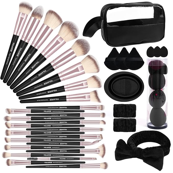 MAANGE Makeup Brushes 42 Pcs Makeup Kit, Multi-functional Makeup Tool Set with Makeup Brush Foundation Brush Make up Brushes Set (Black, 42 Piece Set)