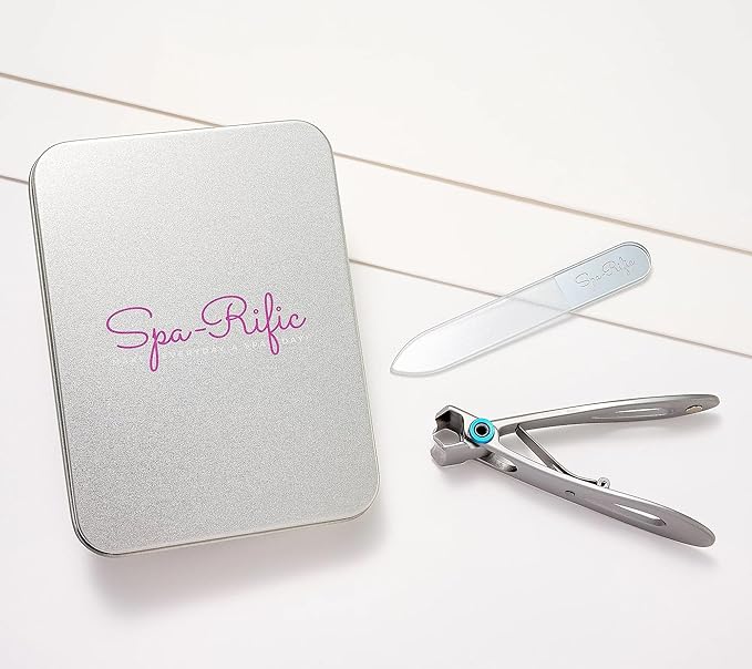 Spa-Rific 3pc Set of Wide Jaw Ergonomic Nail Clippers and Nano Glass Laser Etched Nail File - Stainless Steel