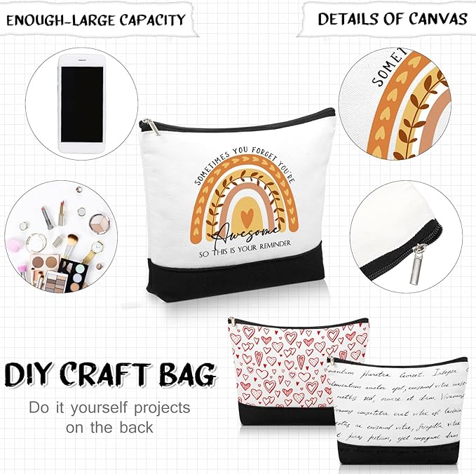 Sieral 30 Pcs Rainbow Canvas Makeup Bags Bulk Employee Appreciation Gifts Graduation Inspirational Cosmetic Bags Thank You Gifts for Teacher Secretary Coworker Volunteer Nurse(Cute)