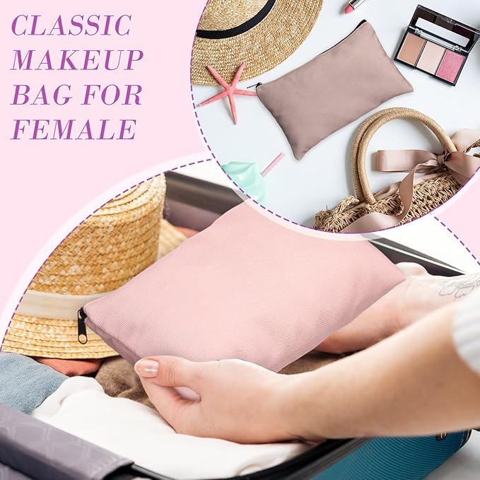 Eccliy Canvas Makeup Bags Bulk for Women Multi Color Cute Travel Cosmetic Bag Blank Makeup Bags DIY Canvas Gifts Accessories for Women Toiletry Pouch with Zipper Gift Bags for Team Party