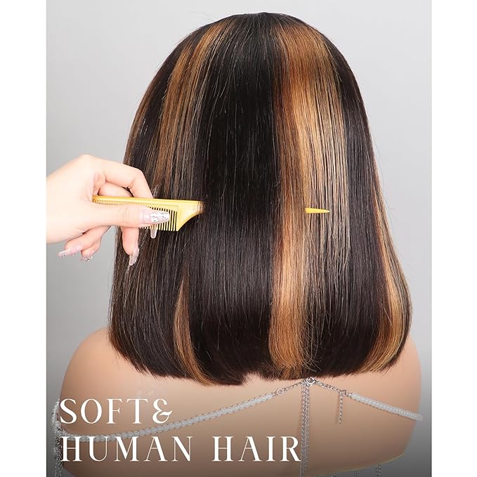 Arabella Hair 12inch 6x6 Ready to Go Glueless Wig Human Hair 1B/30 Highlight Bob Wig Real 210% Density 12a Straight Bob Wigs Human Hair Pre Cut Lace Pre Bleached Tiny Knots