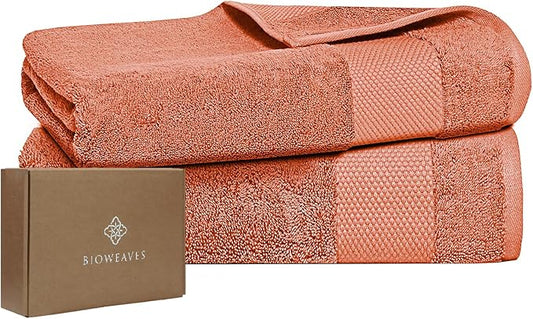 BIOWEAVES 100% Organic Cotton 700 GSM Luxury Bath Towels for Bathroom 30" x 58" GOTS Certified - Burnt Orange, Pack of 2