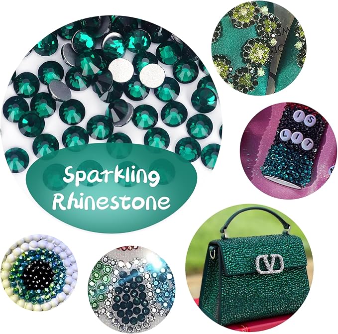 10000PCS Emerald Rhinestones Bulk, Flat Back Crystal Glass Stone Round Gems,SS20, 4.6-4.8mm