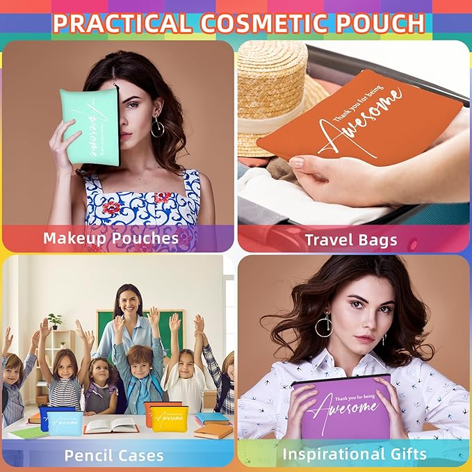 Buryeah 24 Pcs Thank You Cosmetic Bags for Women Thank You for Being Awesome Makeup Bags Bulk Employee Appreciation Pouches for Student Teacher Team Coworker Assistant Gift(Colorful)