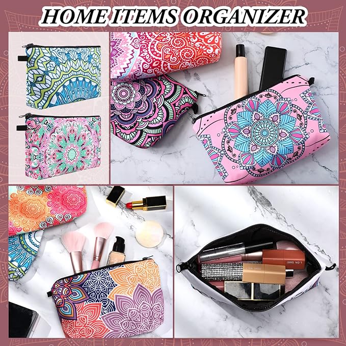 Dunzy 16 Pcs Makeup Bags Bulk Waterproof Cosmetic Bags Cna Week Graduation Gifts Roomy Zipper Pouch Travel Toiletry Portable Organizer Accessory Resistant Storage Purse for Women Men(Mandala Style)