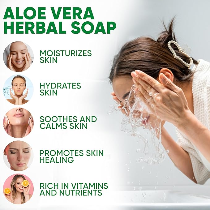 Aloe Vera Herbal Soap | Pack of 6 of 5oz soap Bar | Ideal for Men and Women, Soothing and Nourishing Soap for Moisturization