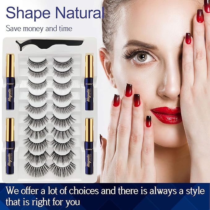 Alcastar Magnetic Eyelashes with Eyeliner Kit, Magnetic Lashes Natural Looking with, Reusable,Long Lasting, Easy Apply,Cruelty-Free. (ATZ1004A-3)