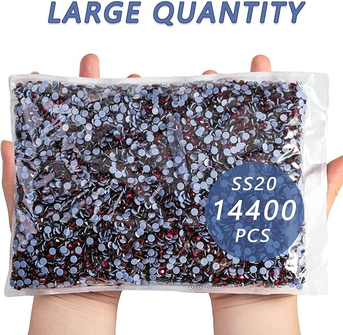 Beadsland Hotfix Rhinestones Bulk, 14400pcs Dark Red Hot Fix Rhinestones for Crafts Clothes DIY Decoration, Dark Siam, SS20, 4.6-4.8mm