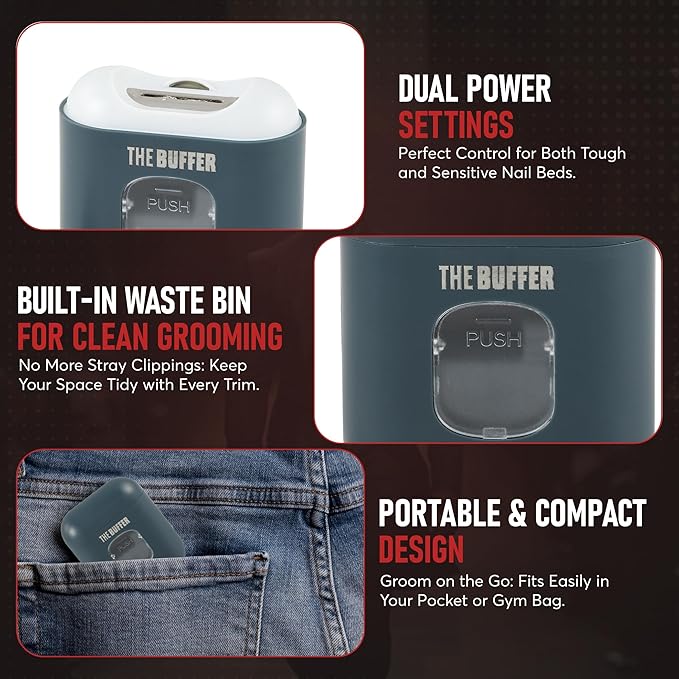 The Buffer - Automatic Nail Clipper for Men, Portable, Rechargeable, Trim Nails in Under 60 Seconds