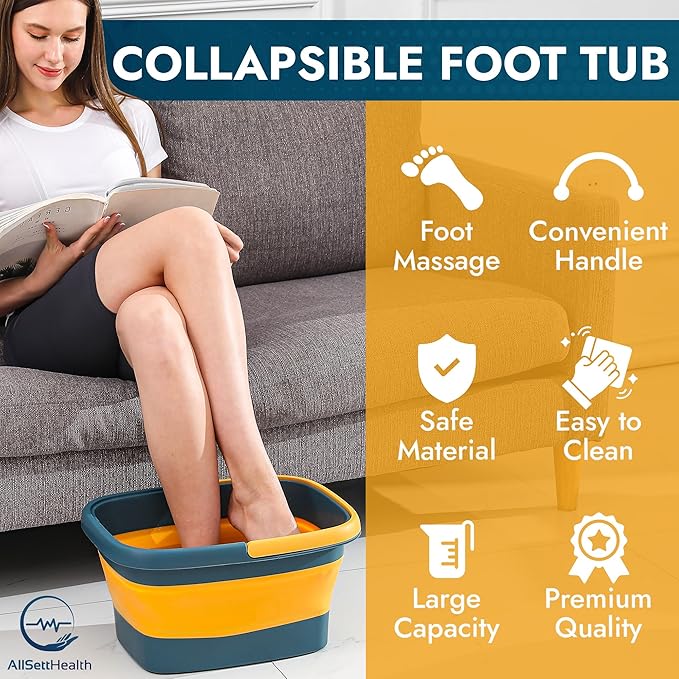 Advanced Collapsible Foot Spa Portable Pedicure Tub with Acupressure Points, Lightweight and Compact, Blue & Orange