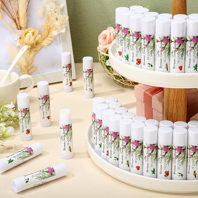 50 Pcs Lip Balm Bulk Christian Gift for Women Faith Religious Bible Verse Lip Balm Inspirational Gift Scripture Moisturizing Lip Care Product for Coworker Sister Teacher (Floral)