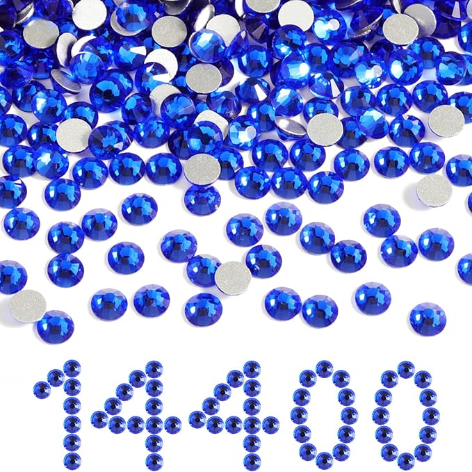 Beadsland Flatback Rhinestones Bulk,14400pcs Royal Blue Rhinestones for Nails Crafts Clothes DIY Decoration, Sapphire, SS6, 1.9-2.1mm