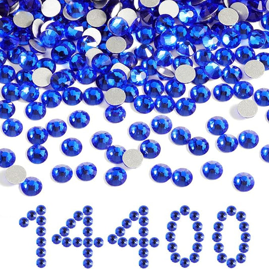 Beadsland Flatback Rhinestones Bulk,14400pcs Royal Blue Rhinestones for Nails Crafts Clothes DIY Decoration, Sapphire, SS16, 3.8-4.0mm