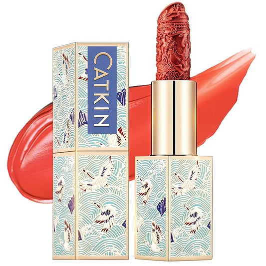 Catkin Moist Lipstick Hydrating High Impact Color Infused with Vitamin E and Avocado Oil Smooth Soft Texture Long Lasting Orang Glow Finish 128