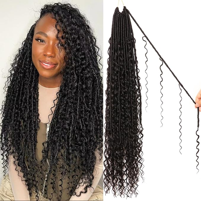8 Packs Goddess Faux Locs Crochet Hair-30 Inch Boho Soft Locs Crochet Hair for Black Women (#1B, 30 Inch(Pack of 8))