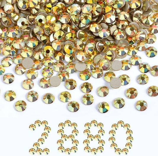 Beadsland Flatback Rhinestones Bulk, 2880pcs Gold Rhinestones for Nails Crafts Clothes DIY Decoration, Metal Sunlight, SS30, 6.3-6.5mm