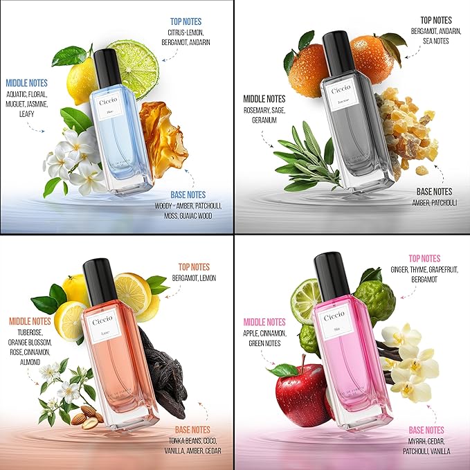 CICCIO Unisex Eau De Parfum Gift Set for Men & Women, 4 x 20ml Bottles Blue, Intense, Luxe & Sin, Premium Fragrance Set, Fresh Citrus, Floral & Woody Notes, Gift Set