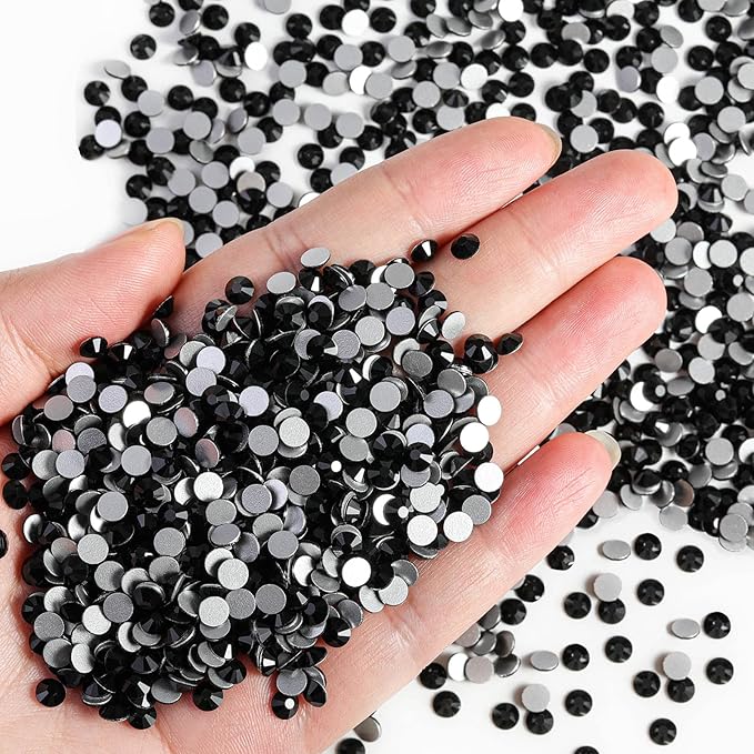 Beadsland Flatback Rhinestones Bulk,2880pcs Black Rhinestones for Nails Crafts Clothes DIY Decoration, Jet Black, SS30, 6.3-6.5mm