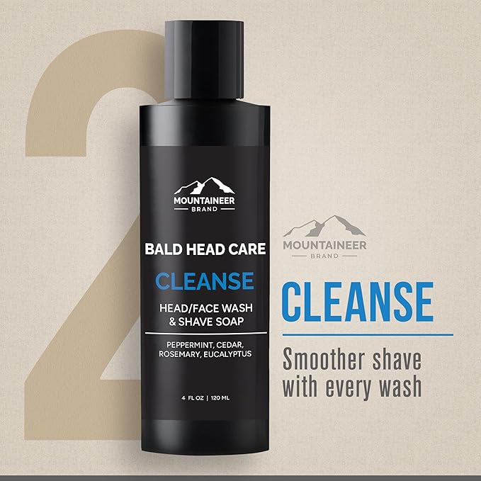 Mountaineer Brand Bald Head Exfoliator & Shampoo | Fresh & Natural Scent | Bald Head Care for Men | Made in WV | Exfoliating Scalp Scrub | Hydrating Soap & Wash | 4oz
