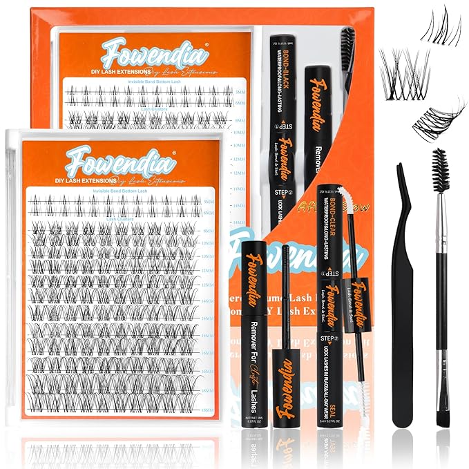 Individual Cluster Lashes D Curl DIY Extension Kit - Classic 8-18mm With Bond, Seal, and Remover - Ultra-Invisible Band, No-Glue Lower Lashes, First Met-Kit