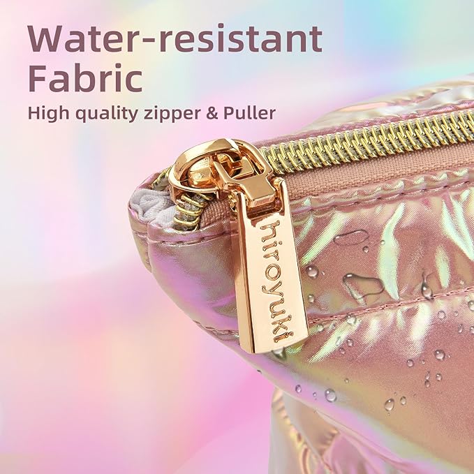 Hiroyuki 3pcs Iridescent Quilted Makeup Bag (plain, pink)