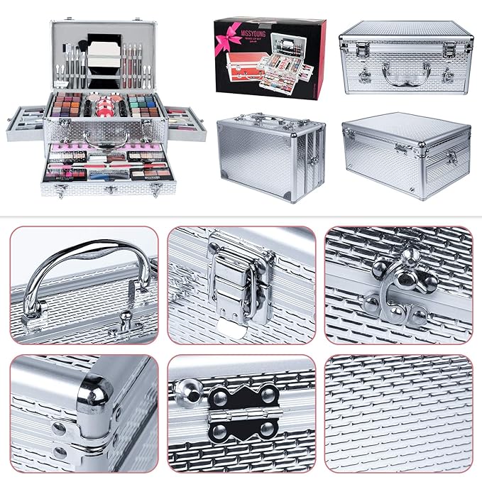 Pure Vie All-in-One Holiday Gift Makeup Set Cosmetic Essential Starter Bundle Include Eyeshadow Palette Lipstick Concealer Blush Mascara Eyeliner Face Powder Lipgloss Brush - Makeup Full Kit for Women